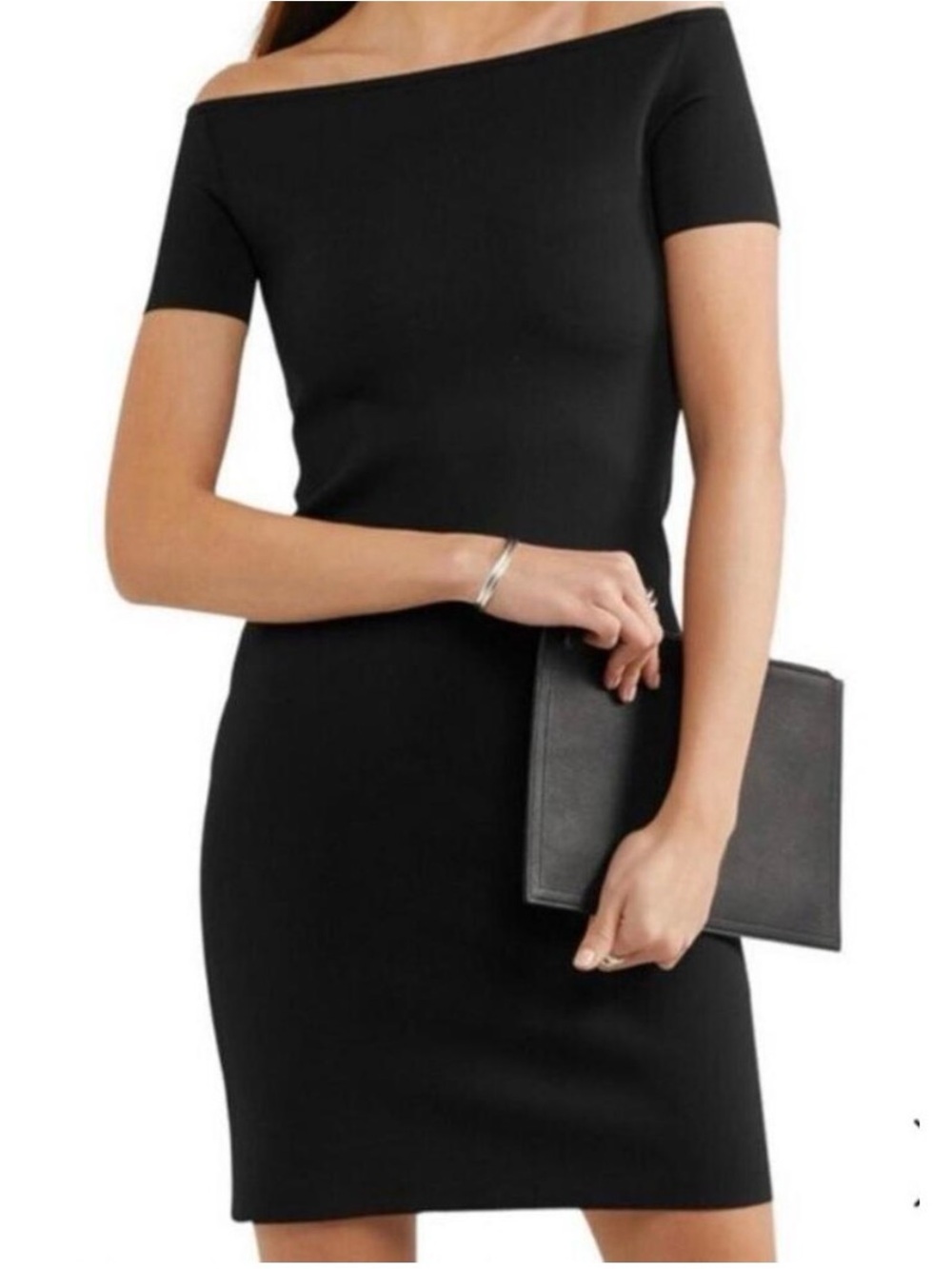 Helmut Lang Scuba Black Off-The-Shoulder Sheath Dress Size Small